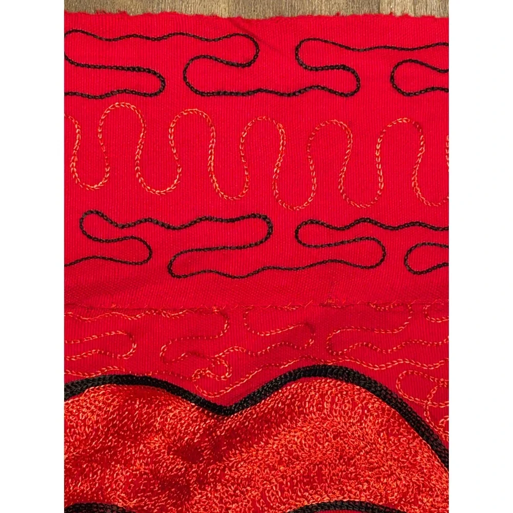 Red Black Quilted King Size Bedspread Embroidered Geometric Global Coverlet